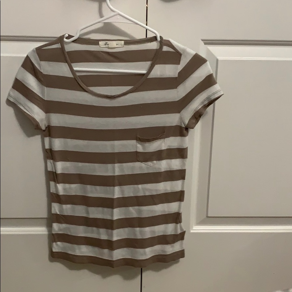 Taupe & White Striped Top